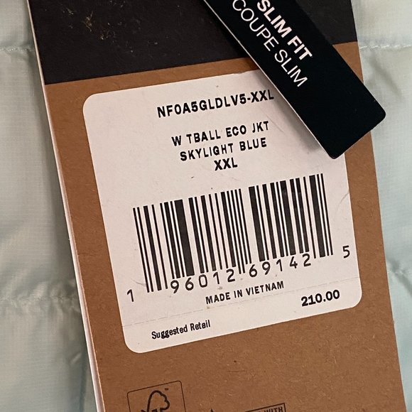 The North Face Eco Slim Fit Thermoball Full Zip Puffer Jacket Skylight Blue XXL - Picture 5 of 5